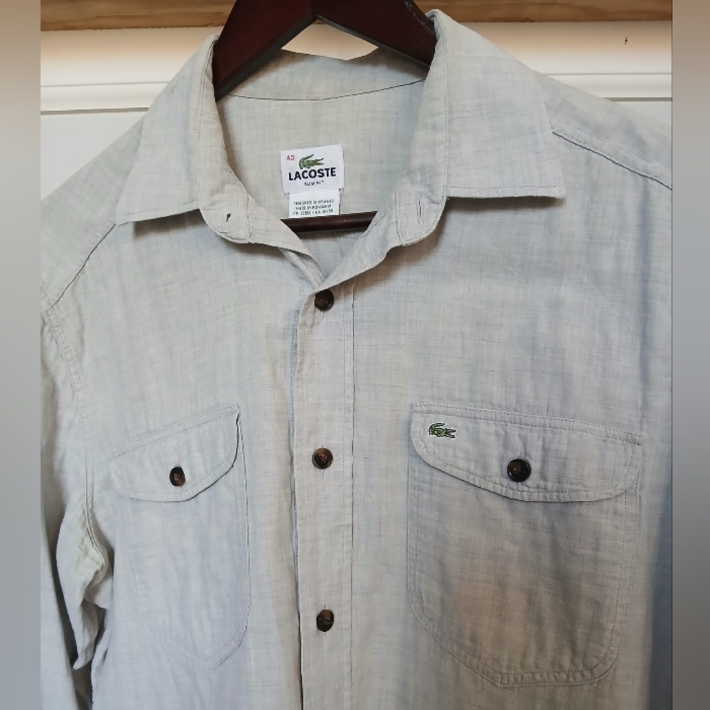 Lacoste Men's Slim Fit Solid Organic Cotton Long Sleeve Shirt Size 40 (M)